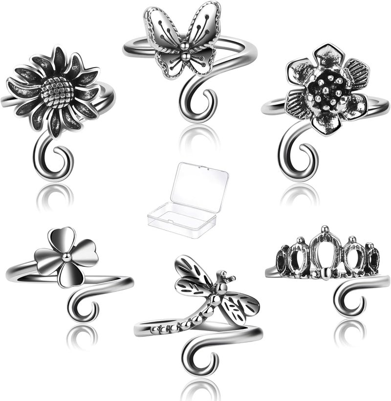Hotlea Store 6 PCS Crochet Tension Ring Cat Crown Butterfly Elephant Sunflower Adjustable Yarn Rings Tools Crochet Accessories Gifts for Crochet Lovers - Image 1